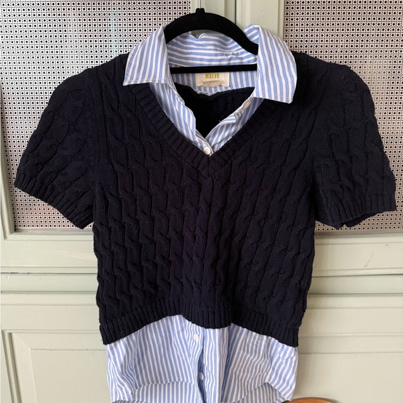 Anthropologie Sweaters - Anthropologie Blue and White Striped Top